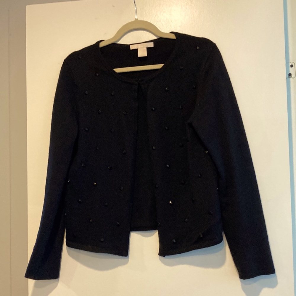 Cute Black Cashmere sweater with Jet beads .Size Medium.